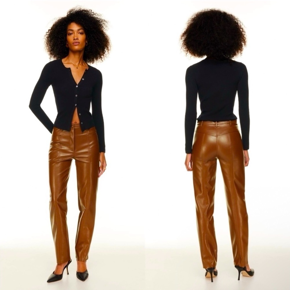 ARITZIA WILFRED Rebel High-waisted Vegan Leather Pants Cognac 4